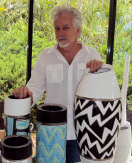 Michael Jones with ceramic works