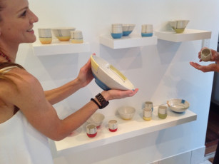 Customer enjoying Michael Jones Ceramics