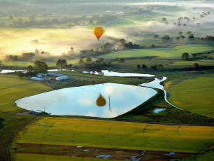 Hot Air Balloon - Landscape Shrouded In Mist
