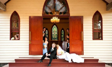 Tamborine Gardens - Bridal Party in Front of the Chapel