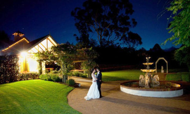 Tamborine Gardens - Bride and Groom by the chapel at night